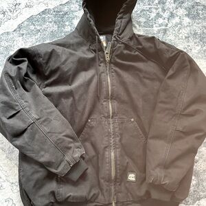 Berne Mens Black 100% Cotton Hooded Jacket Quilt Lined Fleece- Size 2XL